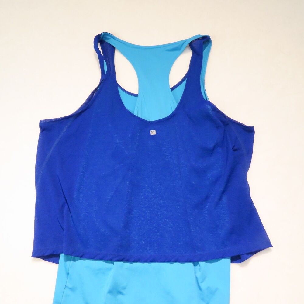 Z by Zobha Womens Double Layer Tank Top Large Royal Blue Teal Racerback 2-in-1